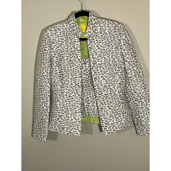 FLORES & FLORES Size 6, 100% Silk Crinkle Top Blazer Jacket Set Animal Print - Picture 1 of 12